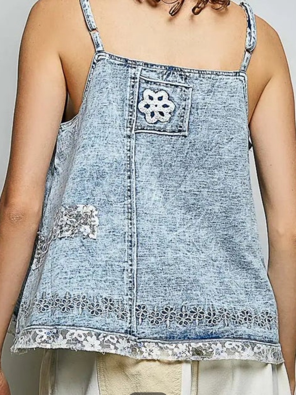 POL Women's Blue and Cream Patchwork Harem Pants and Top ( SET) - Picture 6 of 7